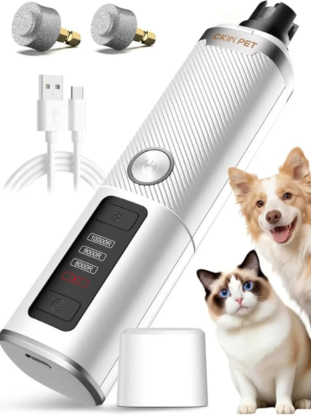 Quiet Electric Dog Nail Grinder with LED Lights, 3-Speed Rechargeable Pet